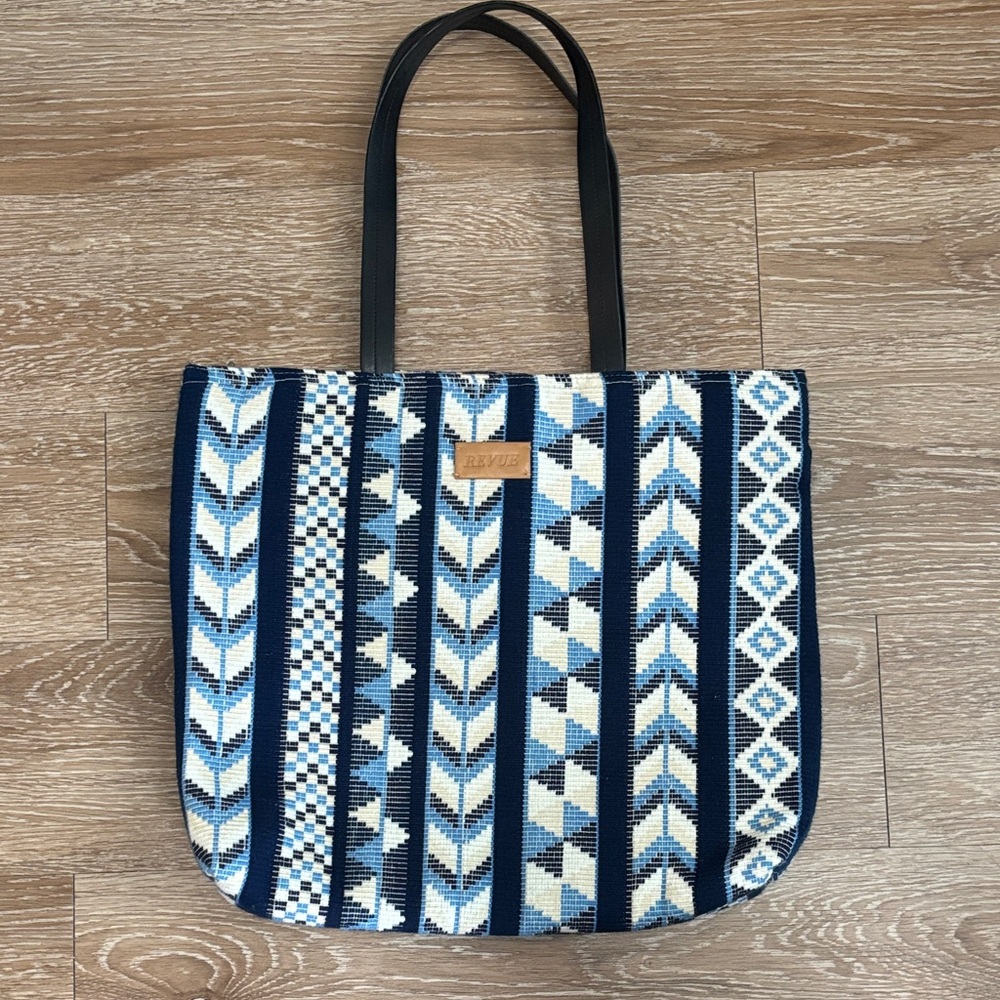 Revue blue print woven tote bag